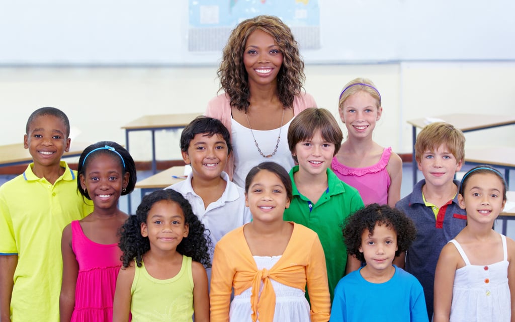 Class Picture. Class Portrait of an Elementary School Teacher an